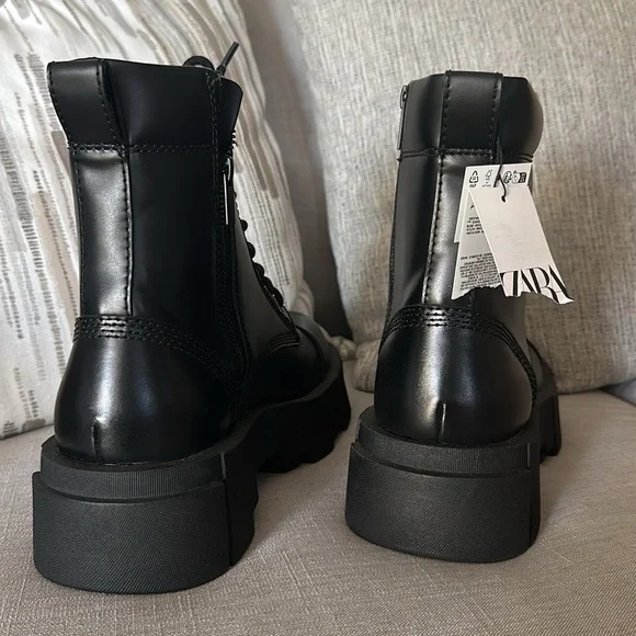 Zara Men’s Black Chunky Combat Boots - Picture 2 of 7